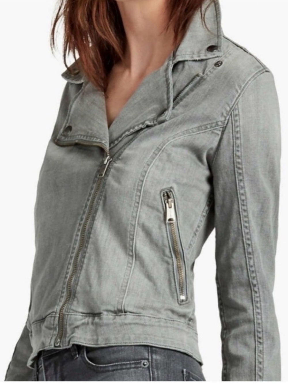 Lucky Brand Women's Gray Wash Denim Moto Jacket -size Small